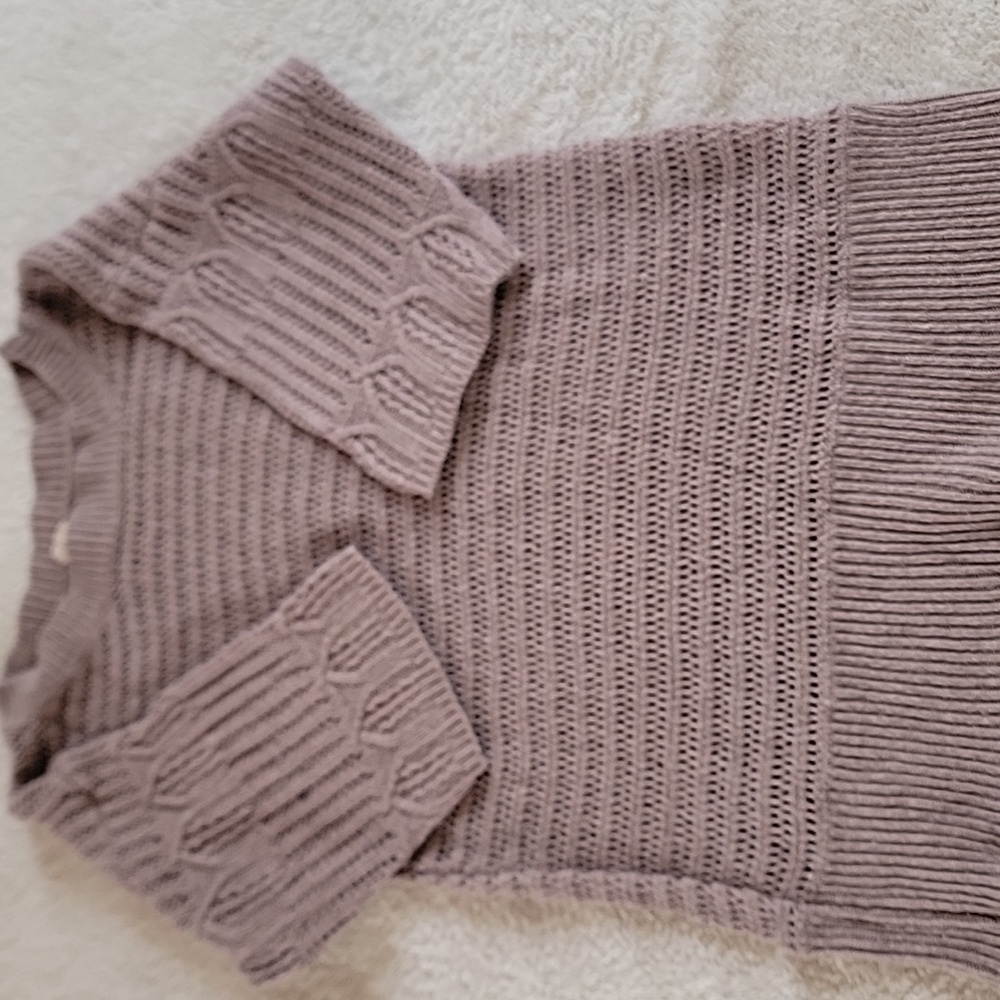 Women's Small Mohair Blend Knit Lace Sweater - Taupe Quarter Length Sleeves